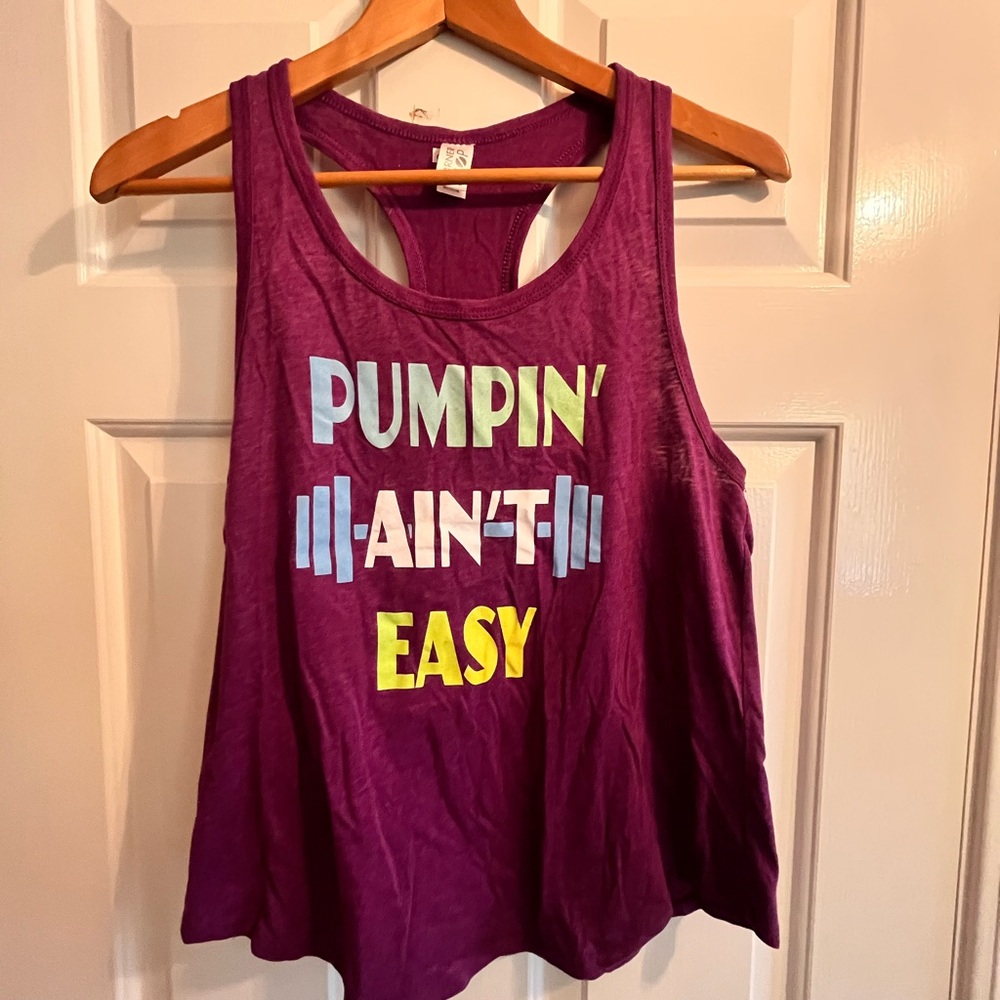 Pumpin’ Ain’t Easy women’s purple workout tank top size medium